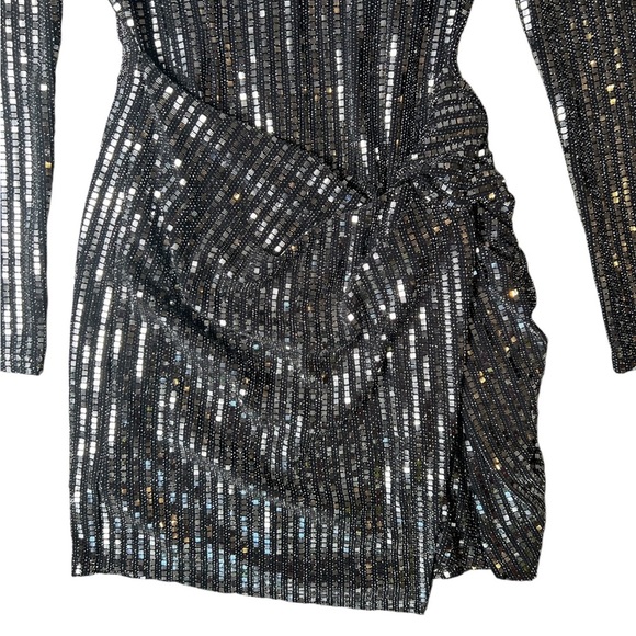 ASTR THE LABEL PARIS METALLIC Silver LONG SLEEVE MINI DRESS SIZE SMALL - Picture 9 of 15